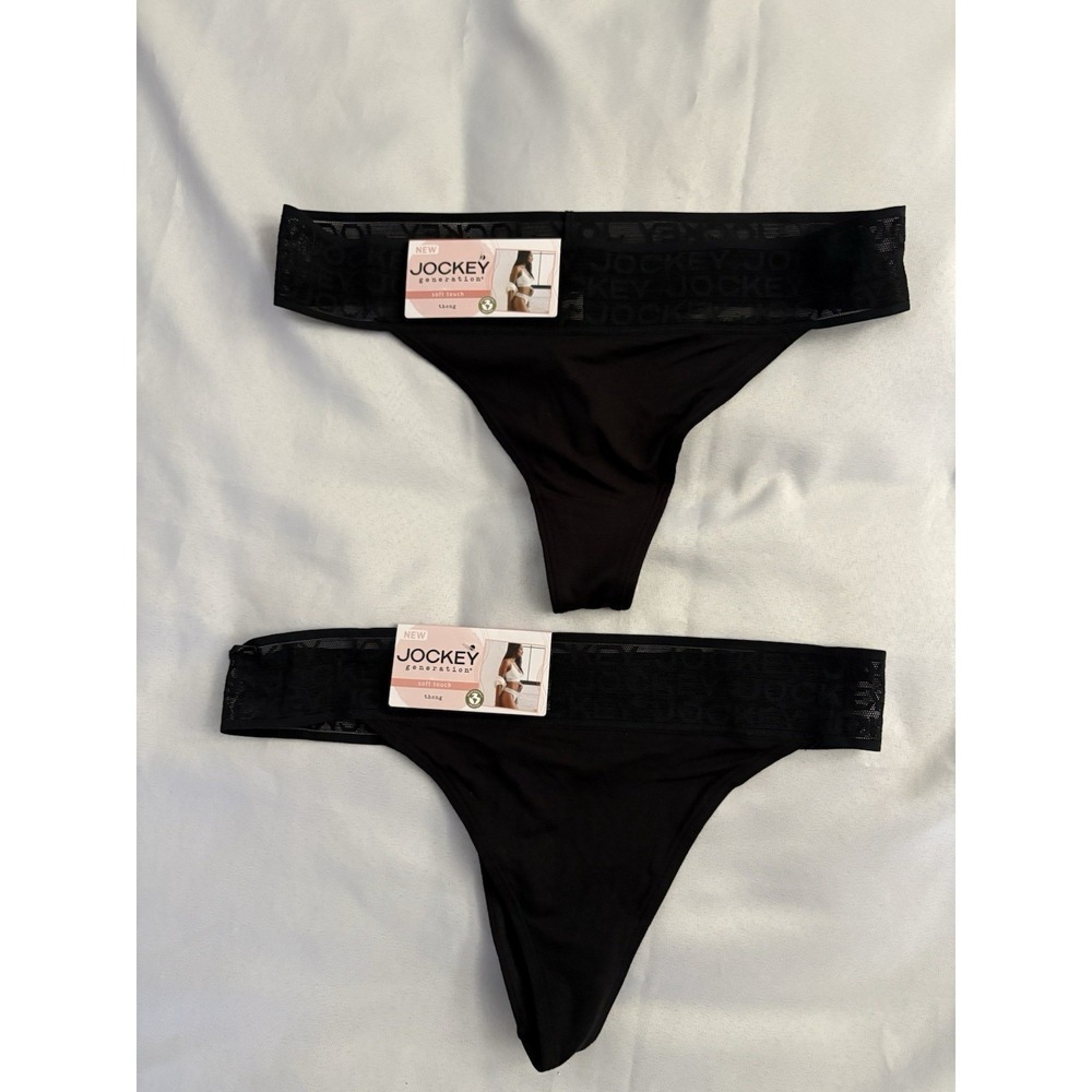 NEW Jockey Soft Touch Lace Thong Panties Women's Size Medium 2 Pair Black Thong